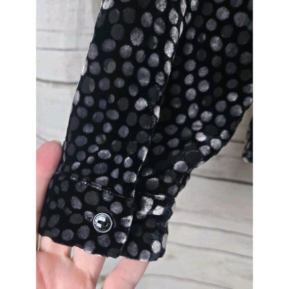 Samuel Dong Velvet Burnout Tie Front Top Womens Large Dot Print Whimsigoth Black - Picture 7 of 9